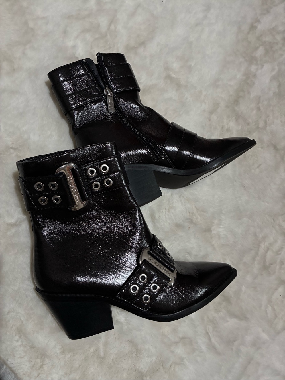 Steve Madden Black Patent Leather Buckle Ankle Boots